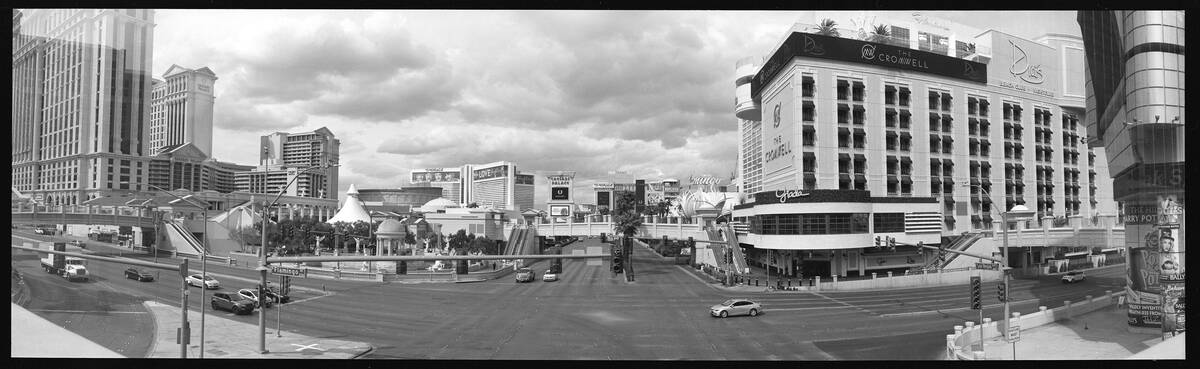 The intersection of Flamingo Road and Las Vegas Boulevard is seen in April, 2020, during the Co ...