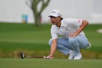 Min Woo Lee, of Australia, lines his shot on the third hole during the final round of the Cogni ...