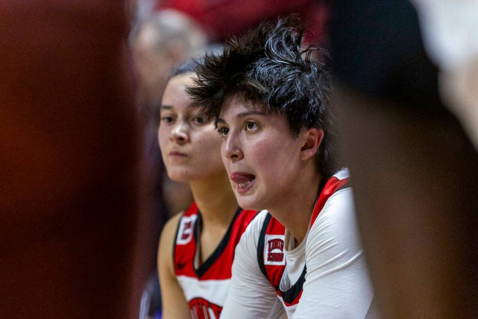 UNLV Lady Rebels guard Alyssa Durazo-Frescas (12) concentrates on the coach in a timeout agains ...