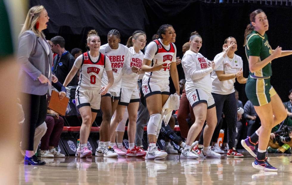 The UNLV Lady Rebels are pumped as they lead the Colorado State Rams during the first half of t ...