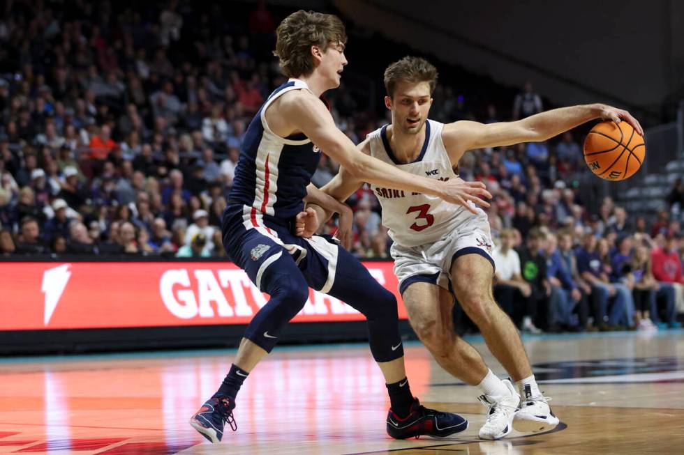 St. Mary's Gaels guard Augustas Marciulionis (3) dribbles against Gonzaga Bulldogs guard Dusty ...