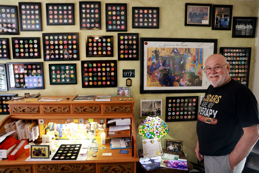 Rigo Villarnovo, 77, talks about his collection of casino chips at his Las Vegas home Wednesday ...