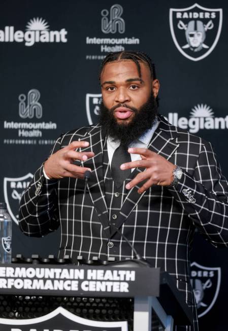 New Raiders defensive tackle Christian Wilkins talks to the news media at Intermountain Health ...