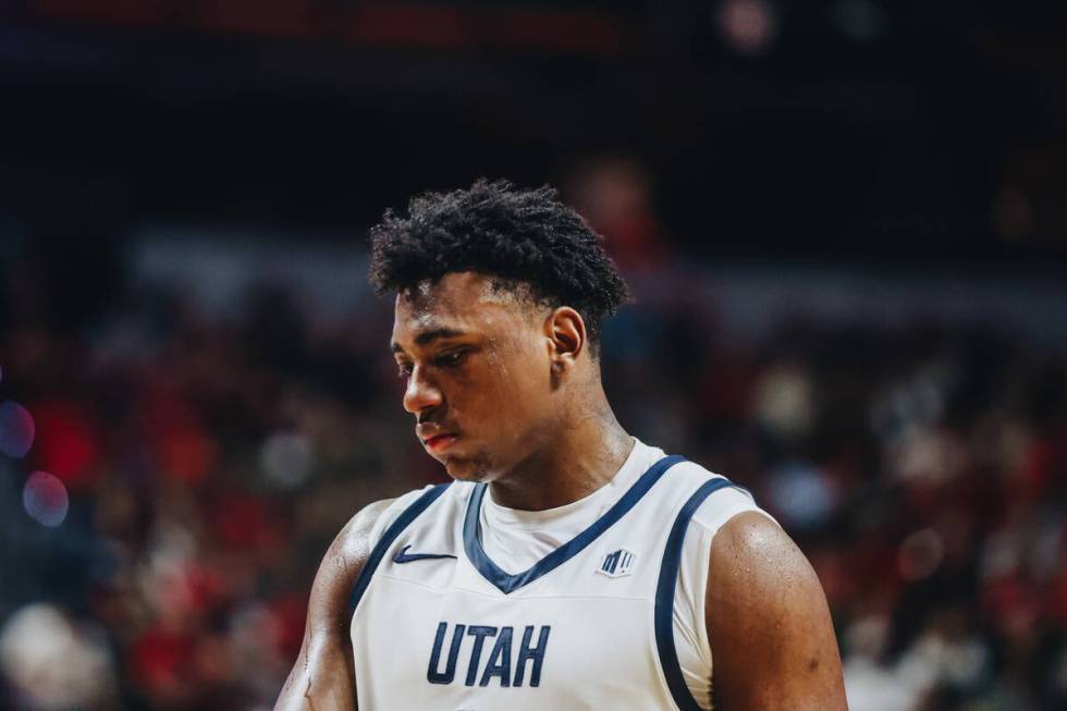 Utah State forward Great Osobor (1) looks down as his team trails San Diego state during the la ...