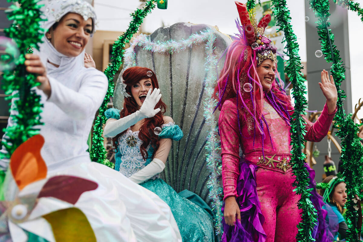 A parade flat featuring Ariel from the Little Mermaid is seen during the St. Patrick’s D ...