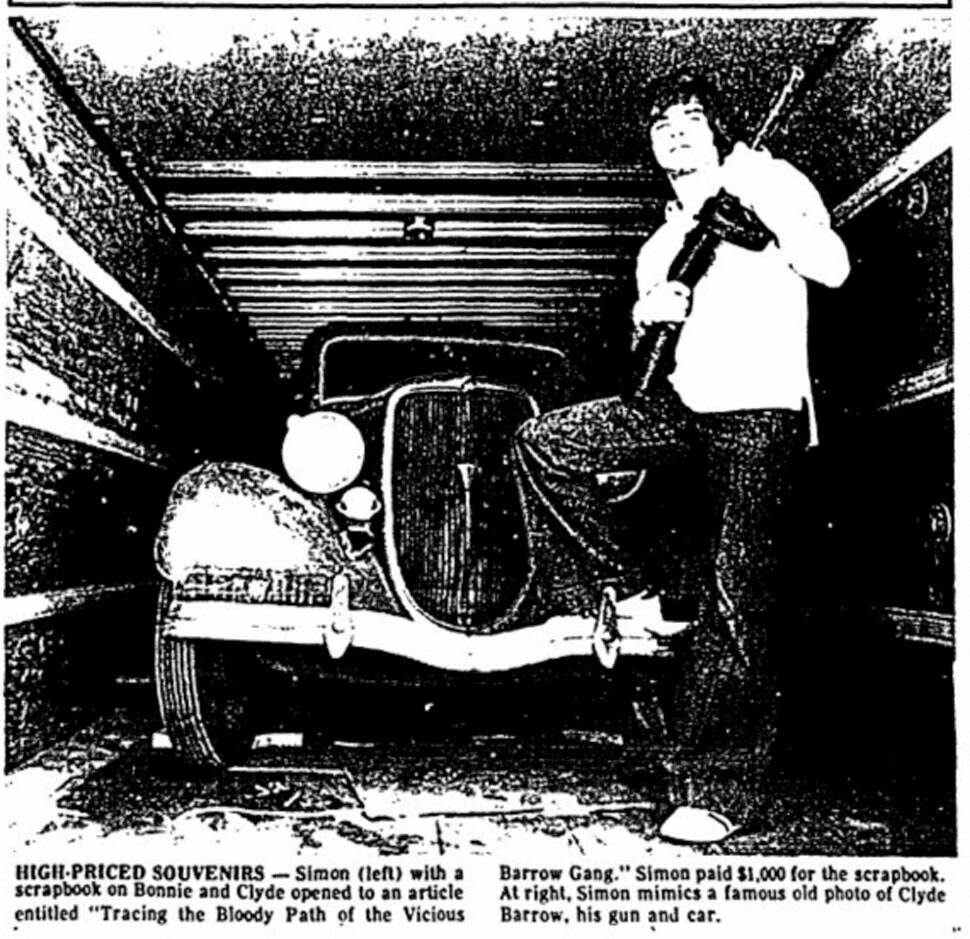 Peter Simon, 22, with the Bonnie and Clyde "death car" in 1973. (Terry Todd/Las Vegas Review-Jo ...