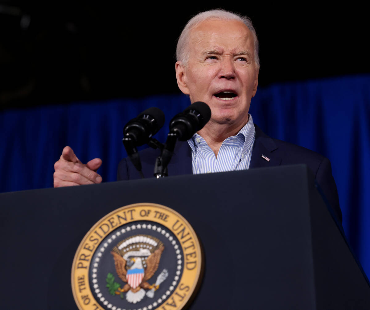 President Joe Biden speaks at Stupak Community Center in Las Vegas Tuesday, March 19, 2024. (K. ...