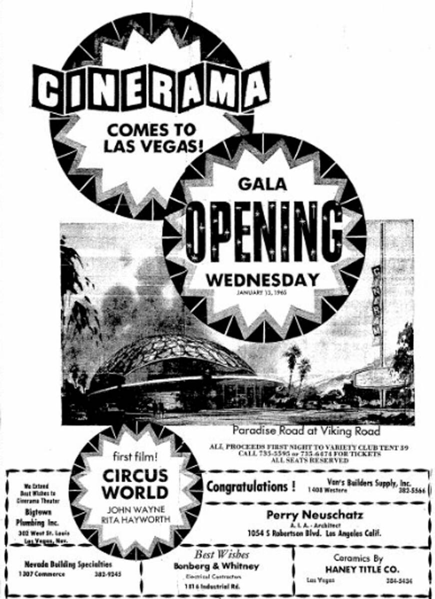 Ad in the Las Vegas Review-Journal for the Cinerama Theatre from Jan. 10, 1965.