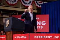 President Joe Biden thanks supporter after speaking at Stupak Community Center in Las Vegas Tue ...