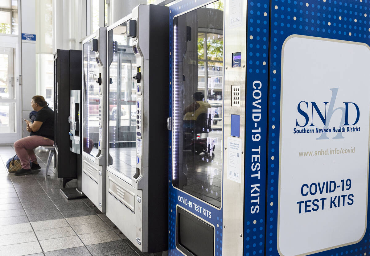 A Southern Nevada Health District vending machine offering COVID-19 test kits sits at the Regio ...