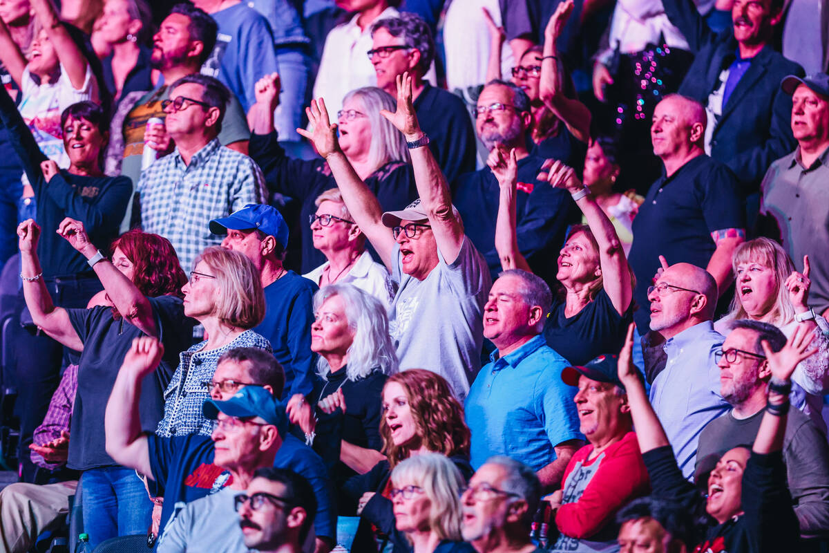Fans cheer during the Springsteen & E Street Band 2024 World Tour at T-Mobile Arena on Friday, ...