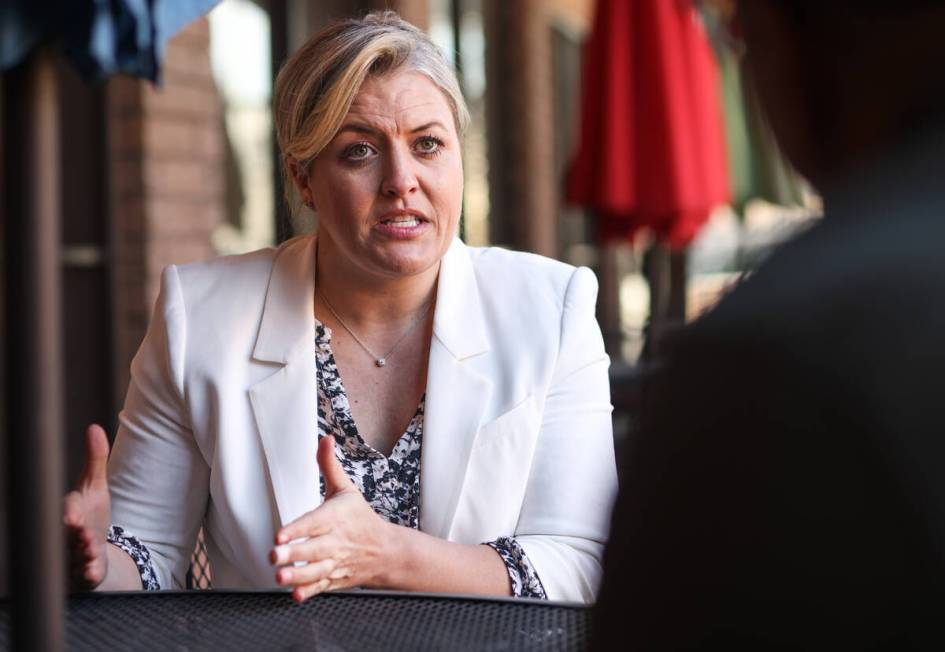 Tera Anderson, a candidate for mayor of Las Vegas, speaks to the Review-Journal at its offices ...