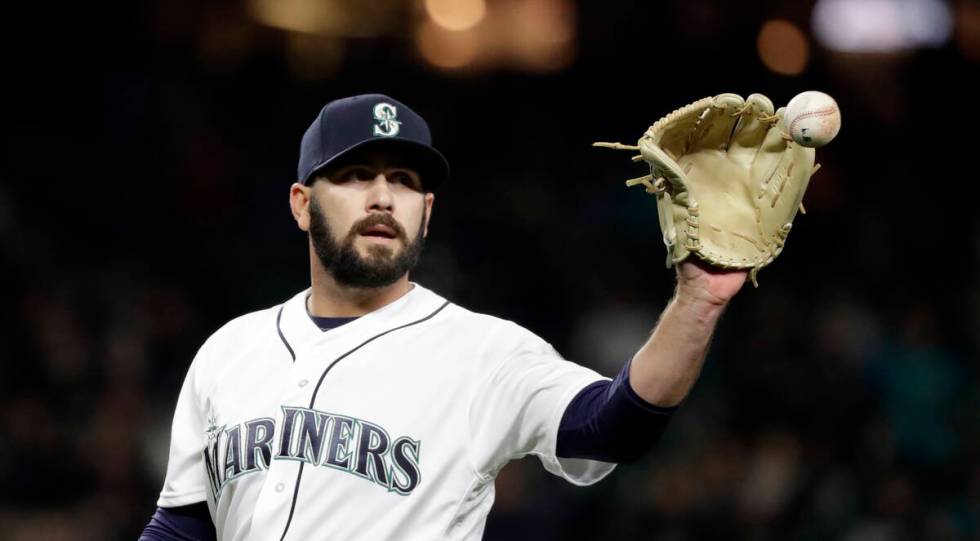 Seattle Mariners relief pitcher Chasen Bradford gets the ball back against the Oakland Athletic ...