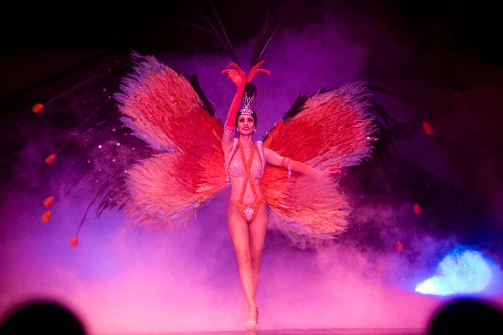 A showgirl performs in Les Folies Bergere at the Tropicana hotel-casino on Thursday, Jan. 15, 2 ...
