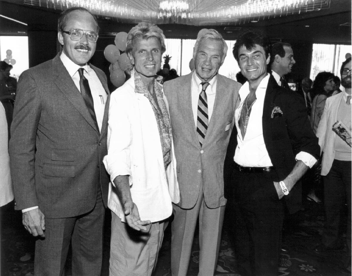 Magicians Siegfried & Roy got their start at the Tropicana. Here they are pictured with unident ...