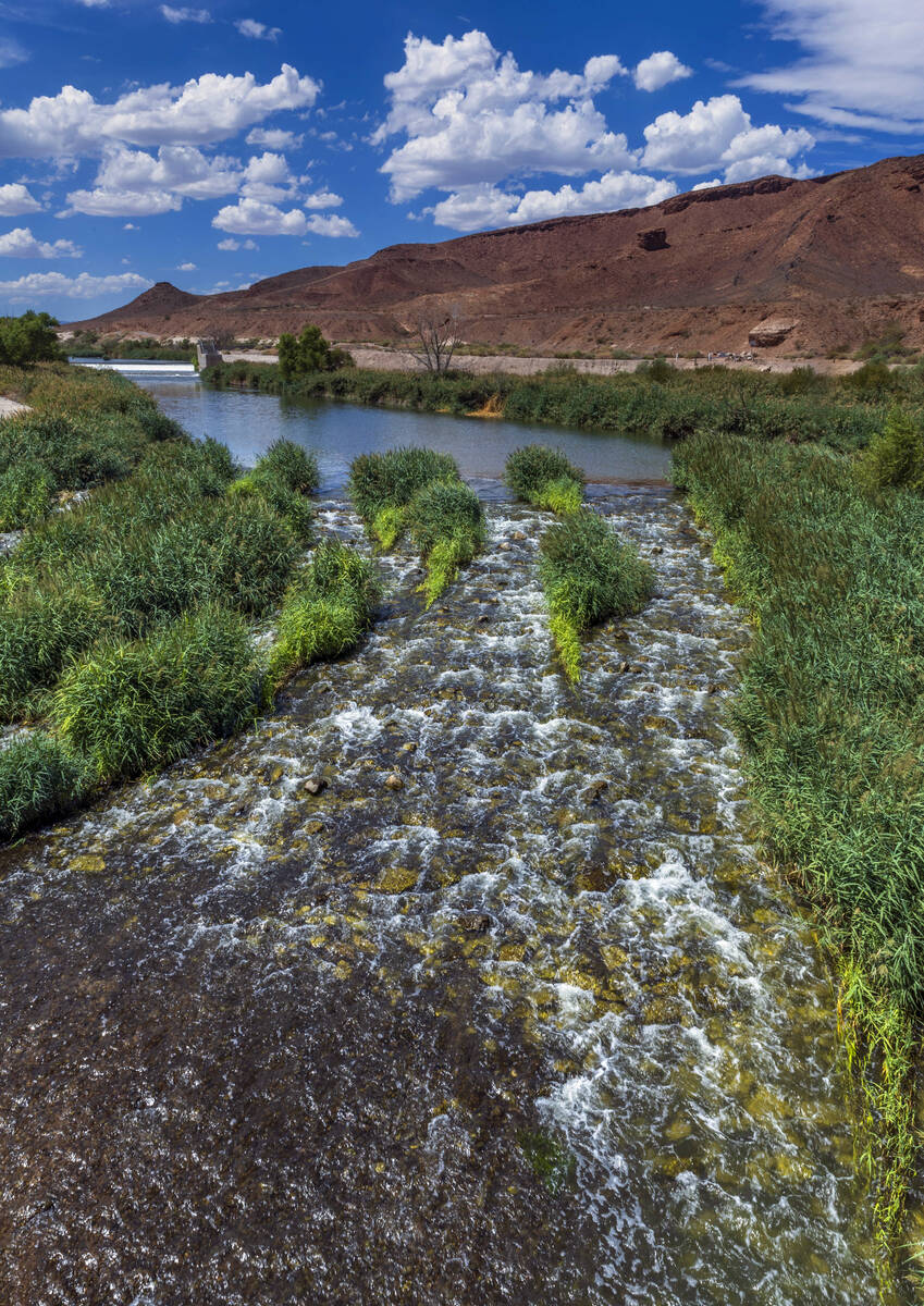Water flows down a rapids area below the Rainbow Gardens Weir along the Las Vegas Wash on Thurs ...