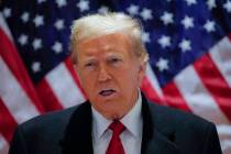 FILE - Former President Donald Trump speaks during a press conference at 40 Wall Street after a ...