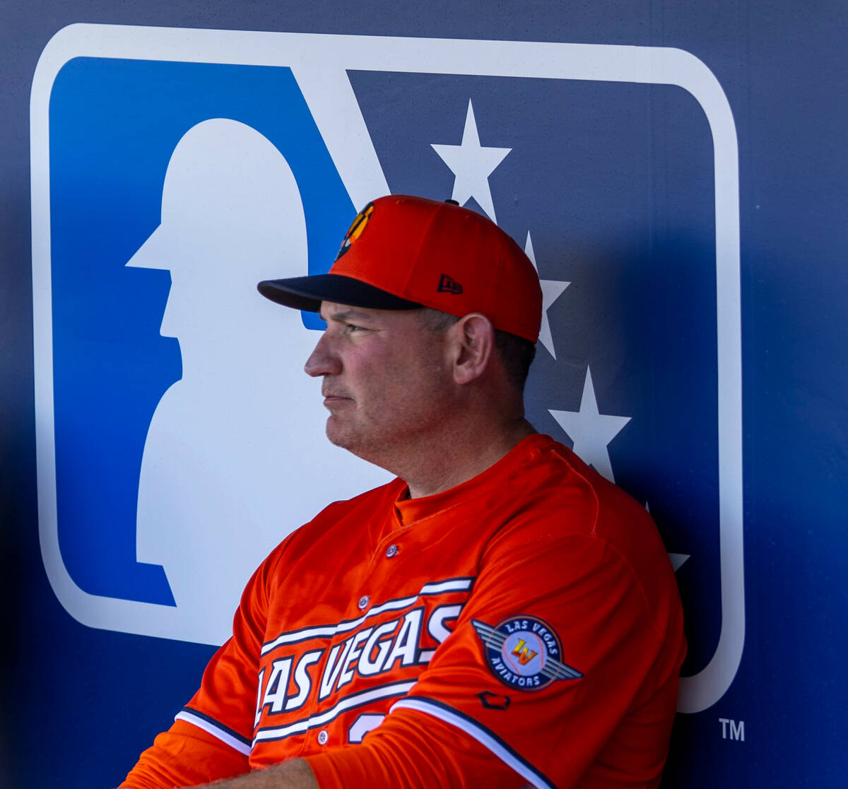 Aviators Manager Fran Riordan sits own the dugout before practice at the Las Vegas Ballpark on ...