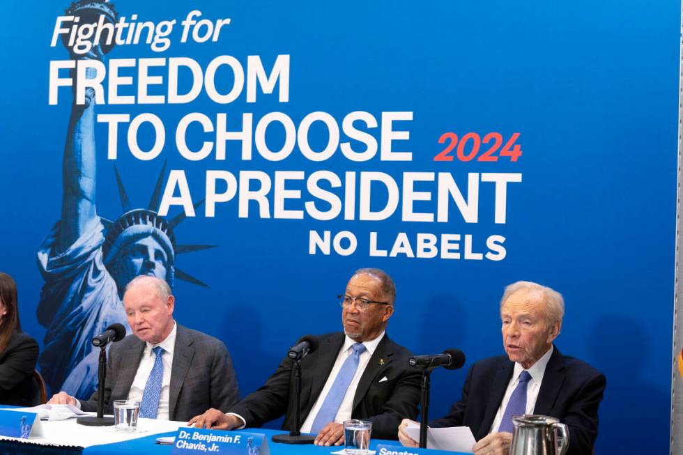 No Labels leadership and guests from left, Dan Webb, National Co-Chair Dr. Benjamin F. Chavis, ...
