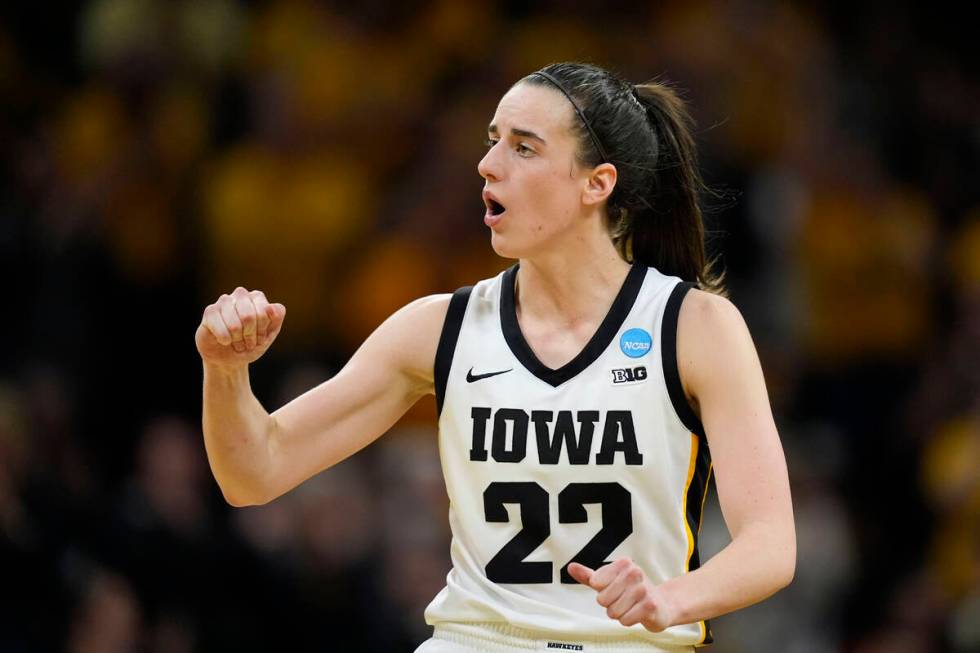 Iowa guard Caitlin Clark reacts in the second half of a second-round college basketball game ag ...