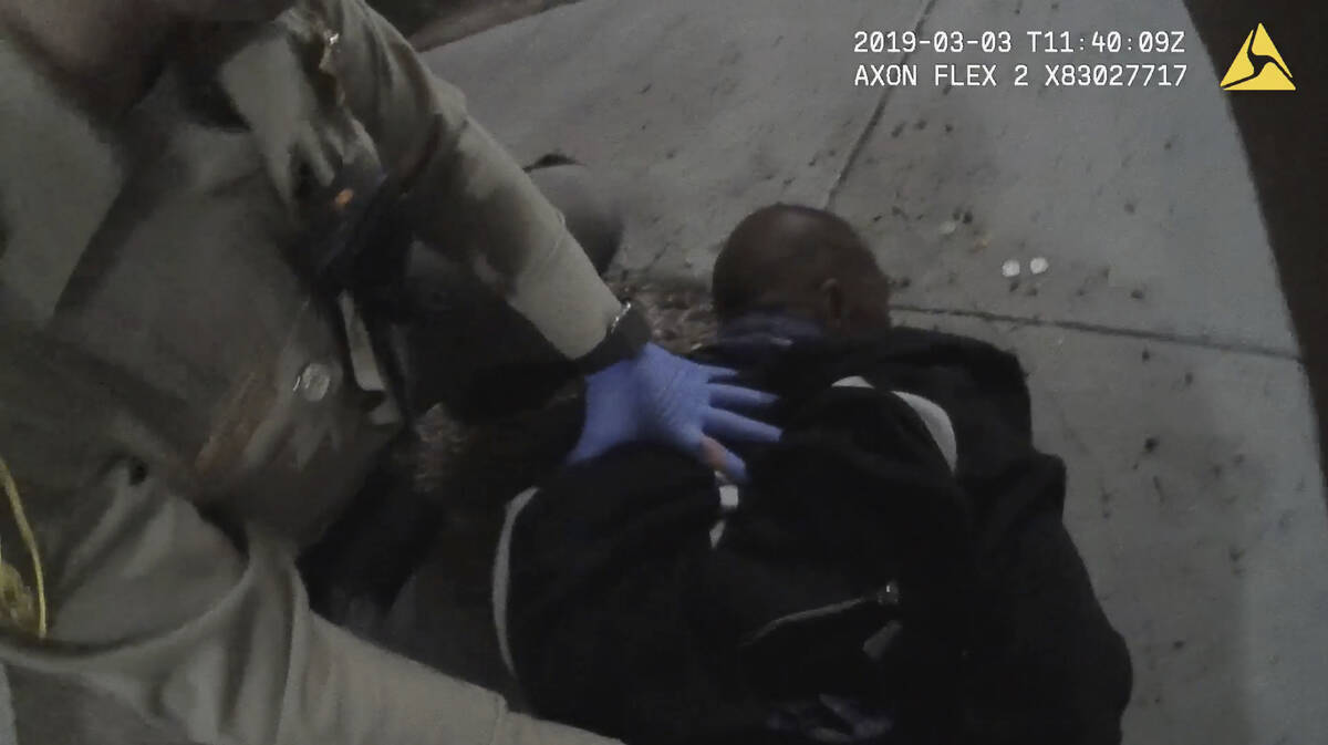 This image from Las Vegas Metropolitan Police Department body-camera video shows the altercatio ...