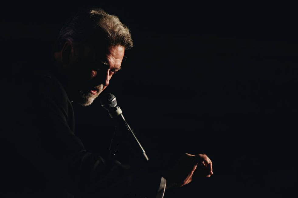 Comedian Mike Saccone speaks to a crowd during “Last Laughs at the Trop” at the L ...