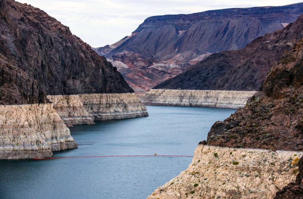 The bathtub ring on Lake Mead is well defined above Hoover Dam at the Lake Mead National Recrea ...