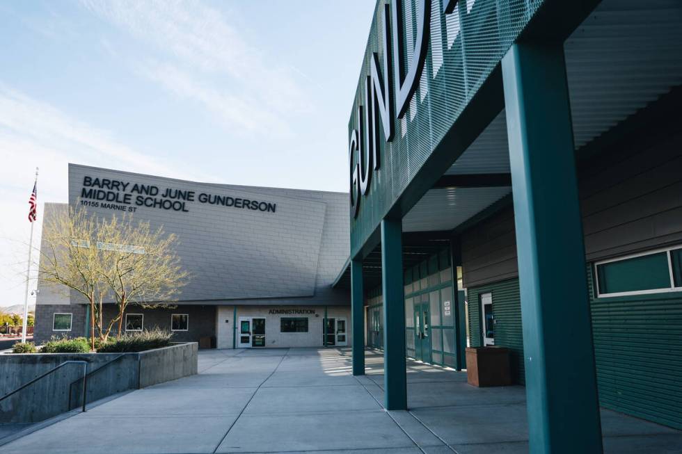 Gunderson Middle School is seen on Thursday, April 4, 2024, in Las Vegas. (Madeline Carter/Las ...