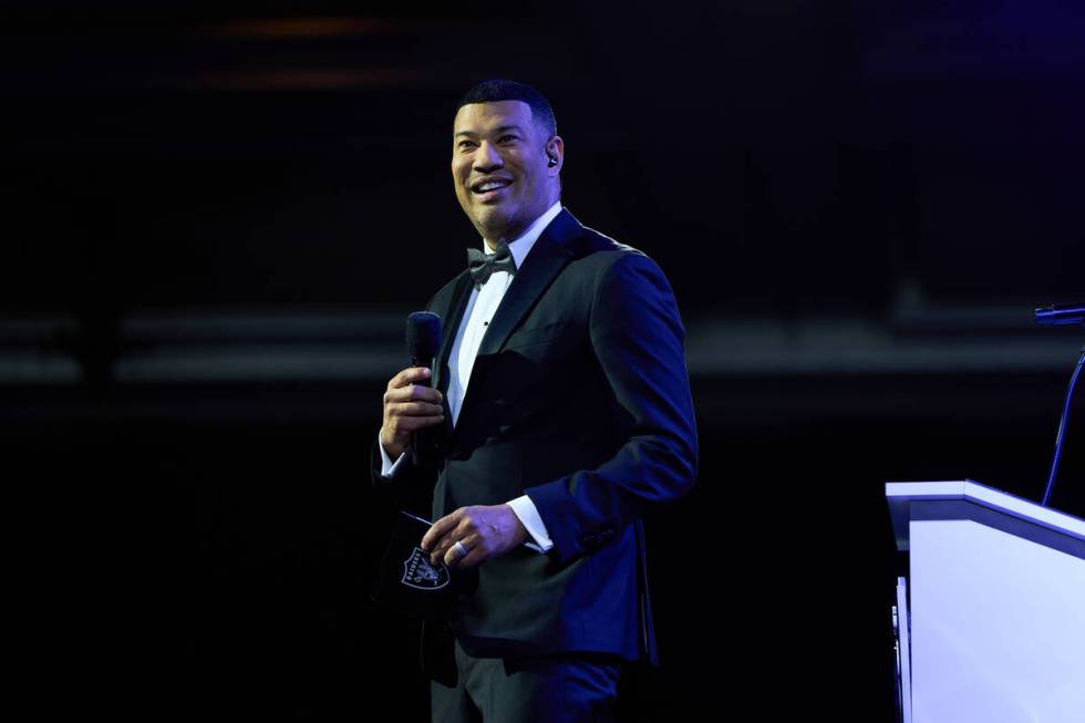 Comic Michael Yo is shown at the inaugural Raiders Foundation Silver & Black Gala at Wynn Las V ...