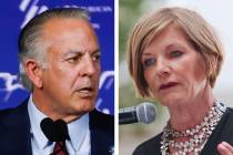 Nevada Gov. Joe Lombardo, left, has endorsed a bill sponsored by U.S. Rep. Susie Lee, D-Nevada, ...