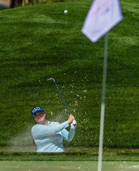 Angel Yin blasts out of the sand trap on hole #7 during the second day of the LPGA T-Mobile Mat ...