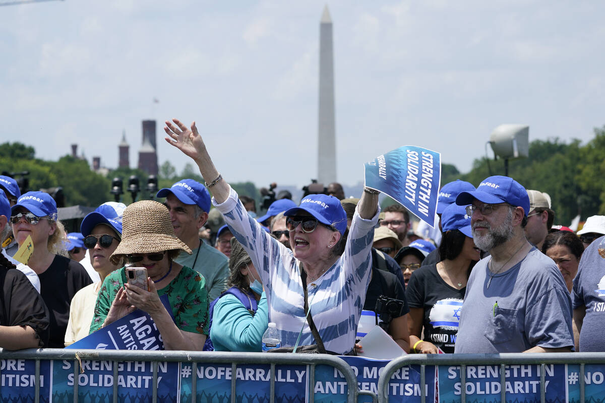 FILE - People attend the "NO FEAR: Rally in Solidarity with the Jewish People" event ...