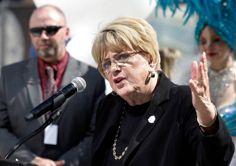 Mayor Carolyn G. Goodman, speaks as City Manager Mike Janssen, left looks on before presenting ...