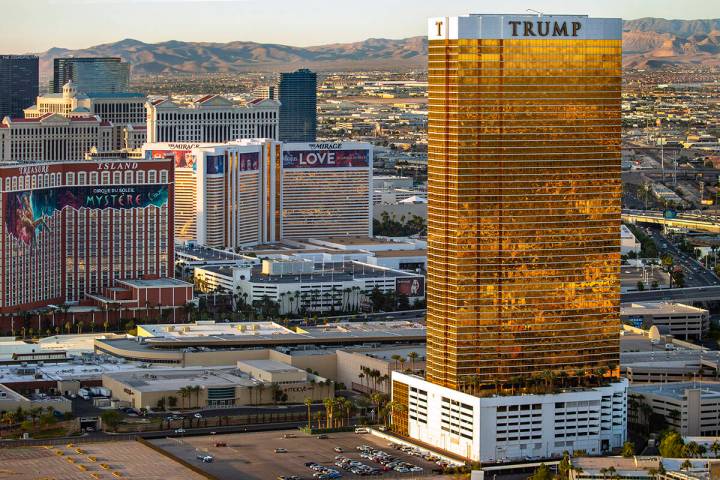 The Trump International, right, is seen with other properties on the Las Vegas Strip during an ...