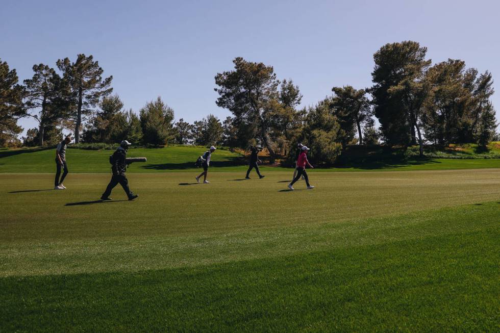 Leona Maguire walks to her ball during the T-Mobile Match Play semifinals at Shadow Creek Golf ...