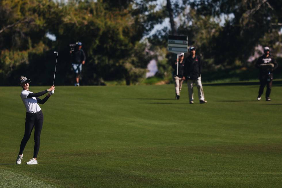 Nelly Korda watches her ball during the T-Mobile Match Play semifinals at Shadow Creek Golf Cou ...