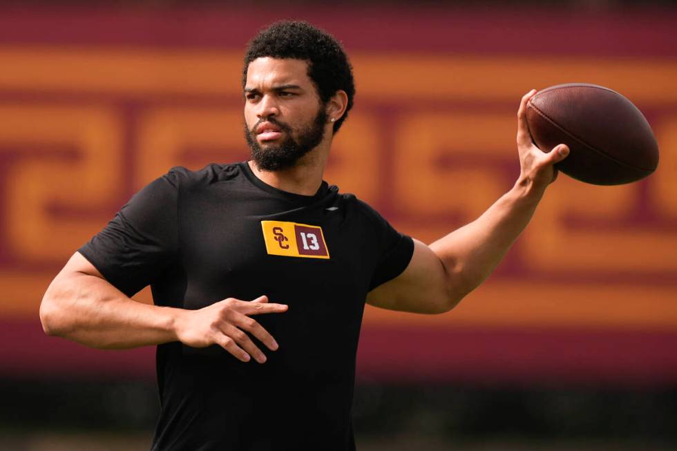 Southern California quarterback Caleb Williams throws during the NCAA college football team's N ...