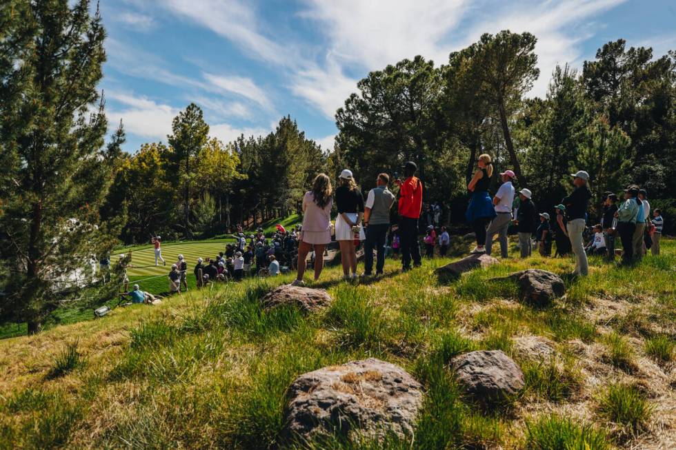 Golf fans watch during the T-Mobile Match Play championship match at Shadow Creek Golf Course o ...