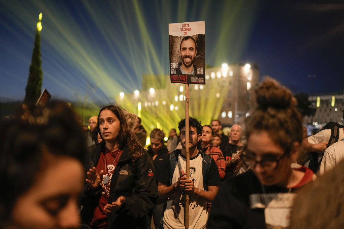 Israeli demonstrators call on the government to secure the release of hostages held in the Gaza ...