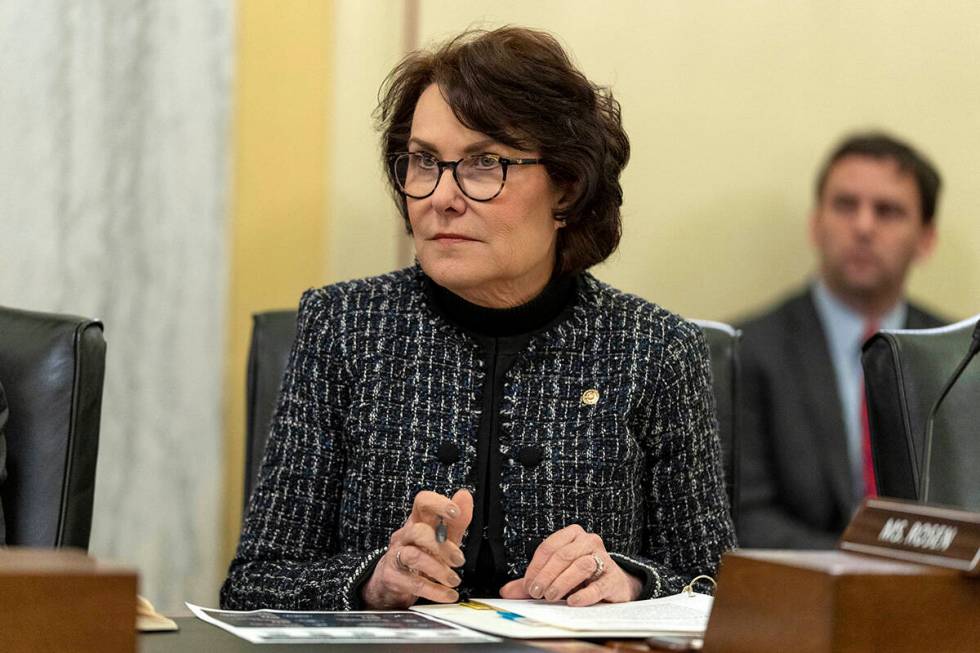 FILE - Sen. Jacky Rosen, D-Nev., listens during a hearing of the Senate Armed Services Subcommi ...