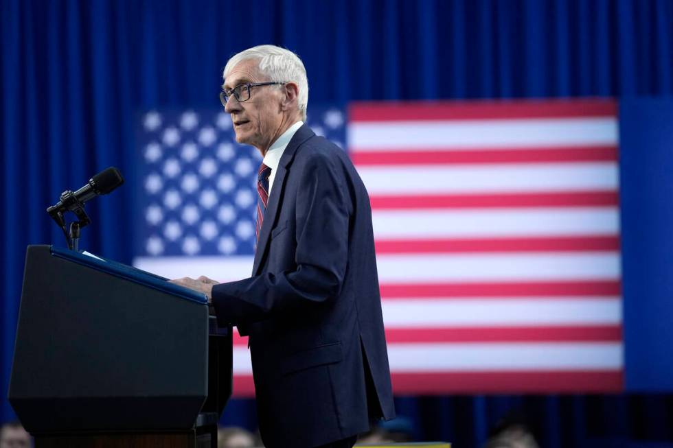 Wisconsin Gov. Tony Evers speaks before President Joe Biden delivers remarks on student loan de ...