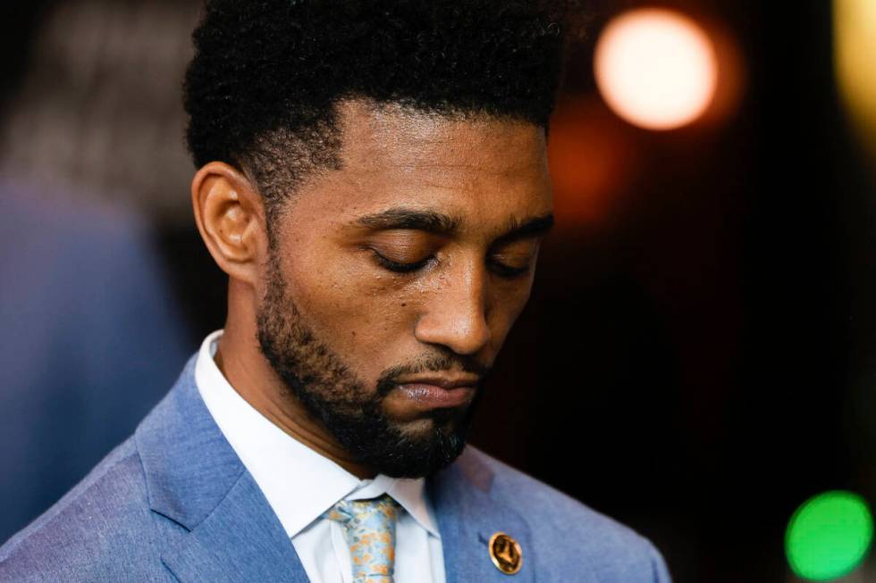 Baltimore Mayor Brandon Scott pauses during a press conference at the Small Business Administra ...