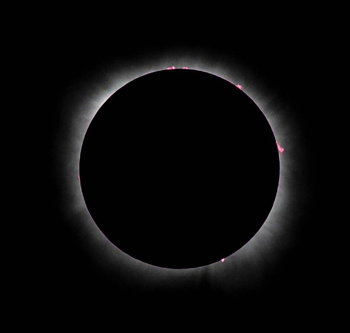 Totality happens during the total solar eclipse viewed from the Reunion Tower on Monday, April ...