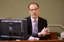 Clark County Commissioner Justin Jones testifies on the witness stand before testifying in cour ...