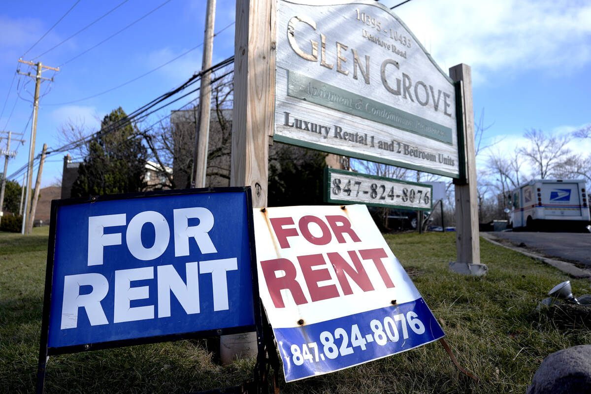 FILE - Signs for apartment rentals are displayed in Glenview, Ill., on Jan. 29, 2024. Consumer ...