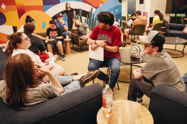 A social group partakes in a group activity at Inclusion Fusion on Friday, April 19, 2024, in H ...