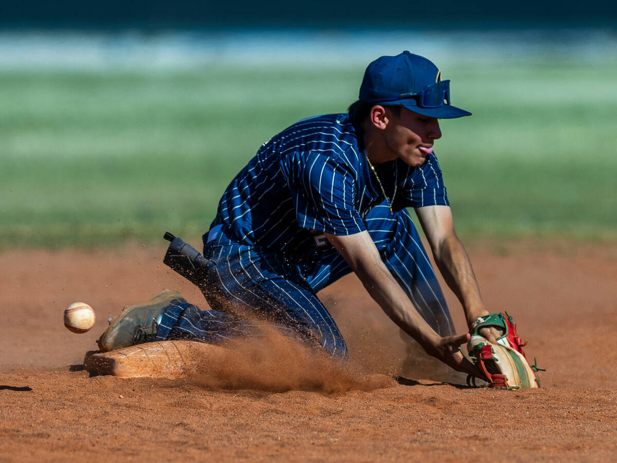 Cheyenne infielder Esai Esparza misses a tough ground ball from Tech during the third inning of ...