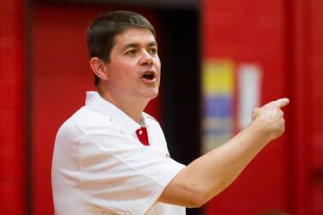 Dave Rice, head coach of the UNLV Runnin' Rebels, gestures during the exhibition basketball gam ...