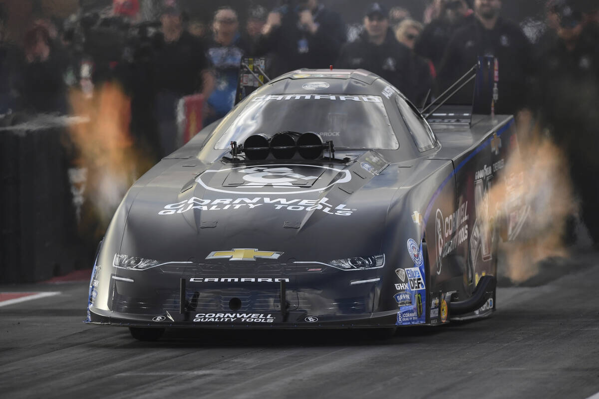 In this photo provided by the NHRA, Austin Prock drives in Funny Car qualifying Friday, April 5 ...