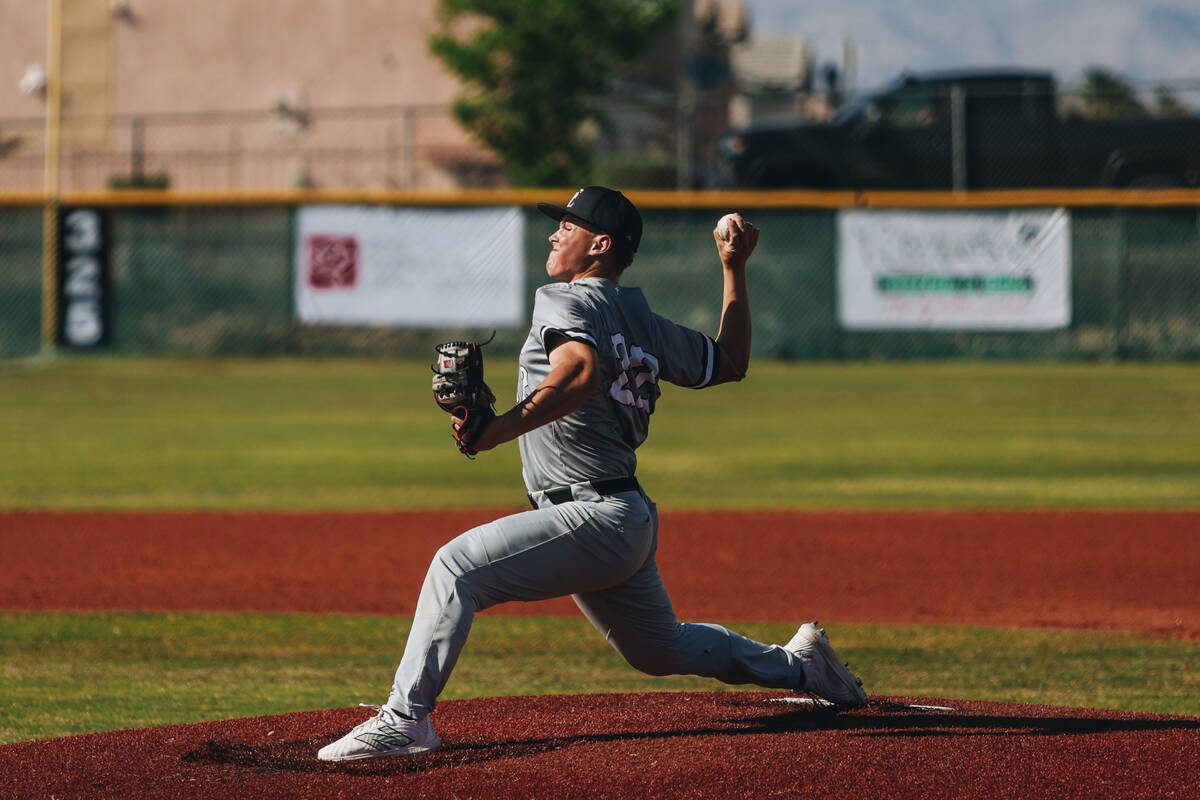 Faith Lutheran pitcher Konner Brown throws the ball from the mound during a baseball game betwe ...